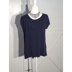 KIM & CAMI BLOUSE COLOR BLUE SHORT SLEEVE RAYON/SPANDEX SIZE XL